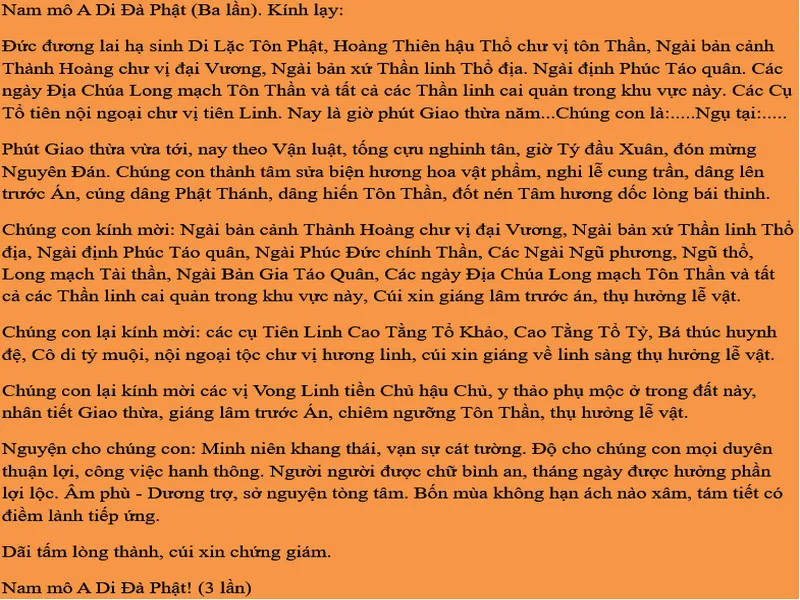 Văn khấn giao thừa cầu năm mới Giáp Thìn bình an, may mắn