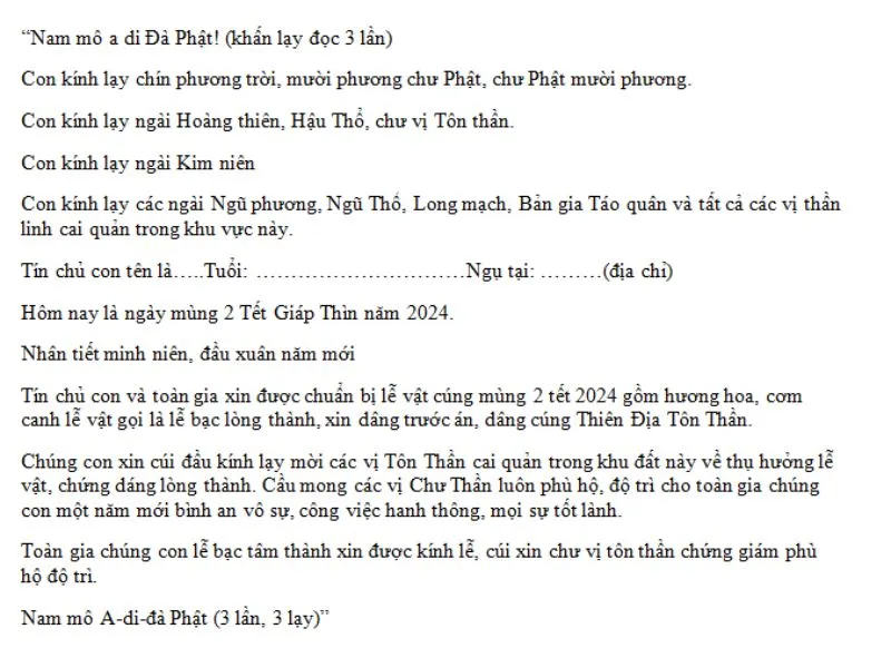 Văn khấn mùng 2 tết Giáp Thìn cầu tài lộc, bình an, may mắn cả năm